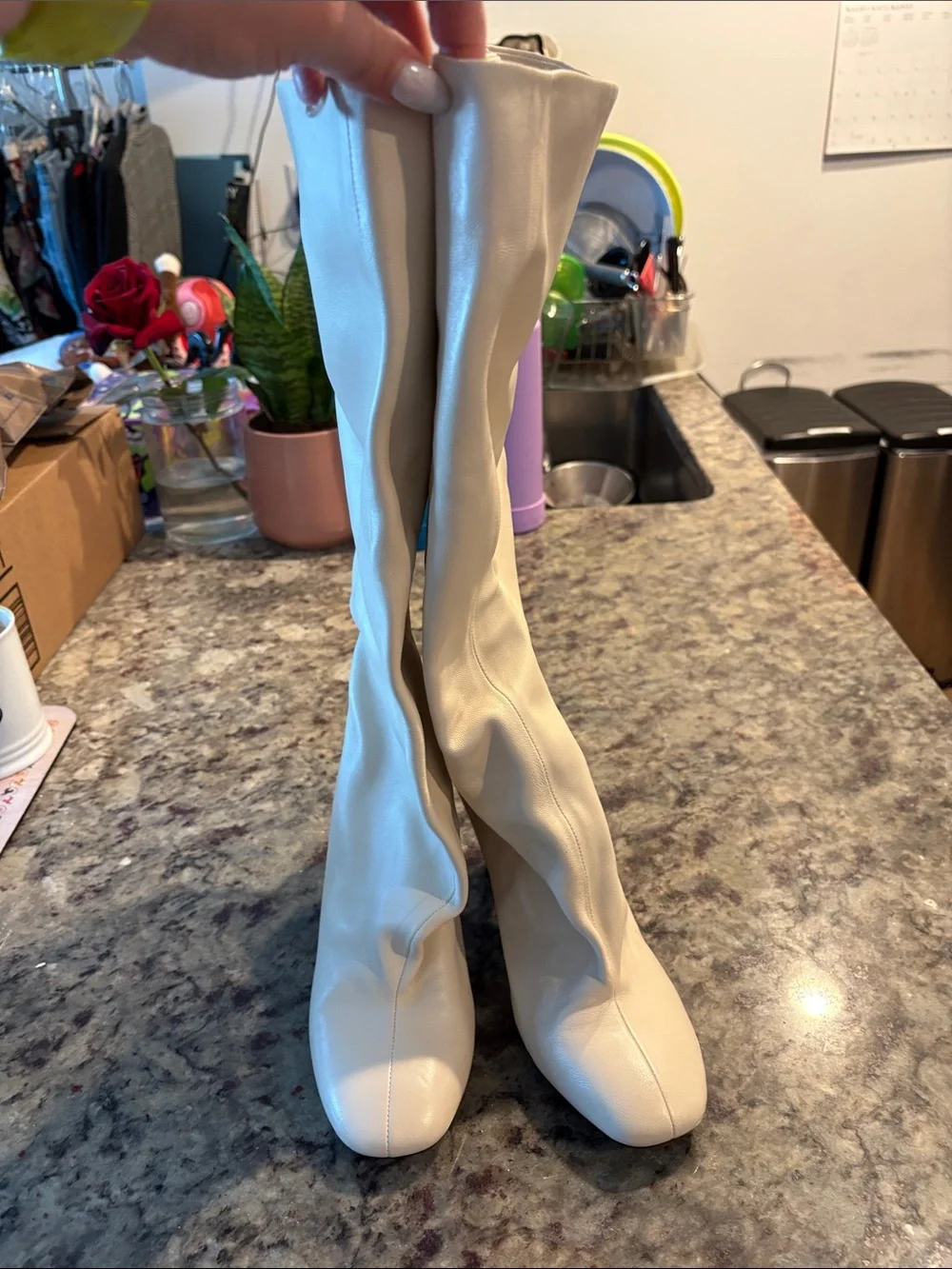 Zara Cream Over-the-Knee Fashion Boots